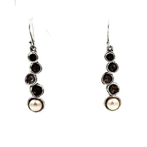 Vintage Sterling Silver Pearl Earrings HG Hagit Gorali Israel - Picture 2 of 10